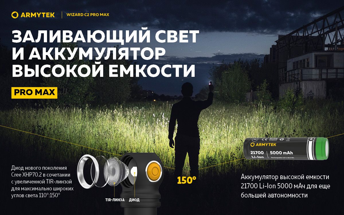 Мультифонарь светодиодный Armytek Wizard C2 Pro Max Magnet USB F06701C, 4000 люмен, холодный свет - фото